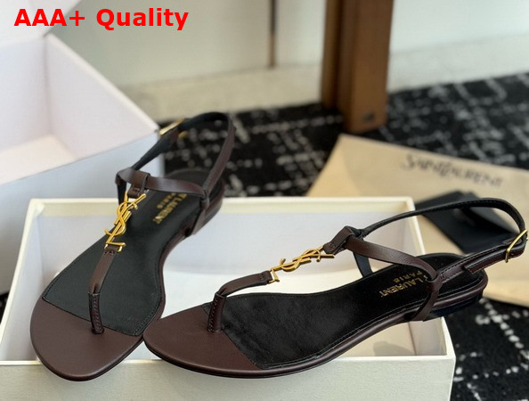 Saint Laurent Cassandra Sandals in Dark Brown Smooth Leather 659817 Replica