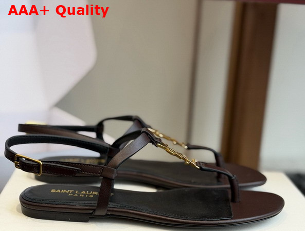 Saint Laurent Cassandra Sandals in Dark Brown Smooth Leather 659817 Replica