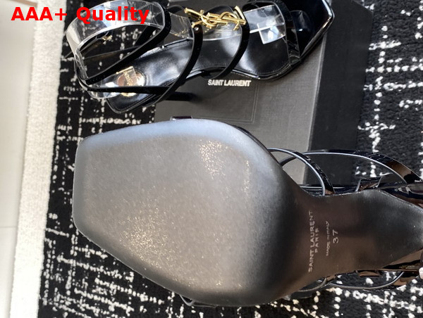 Saint Laurent Cassandra Sandals in Patent Leather Black Replica