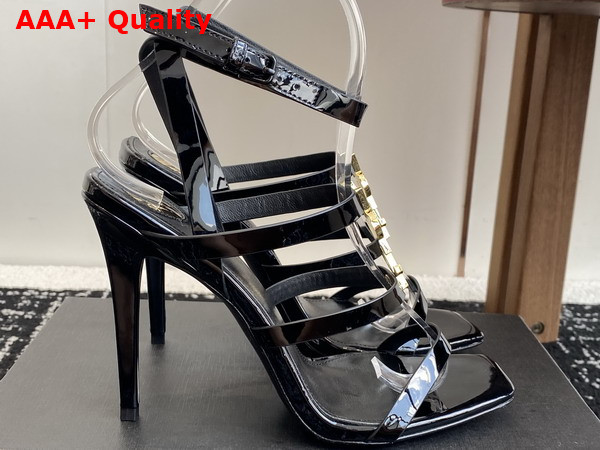 Saint Laurent Cassandra Sandals in Patent Leather Black Replica