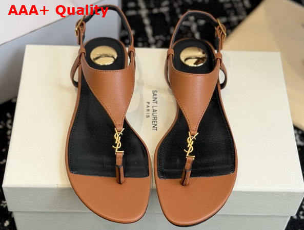 Saint Laurent Cassandra Sandals in Smooth Leather Brown 841570 Replica