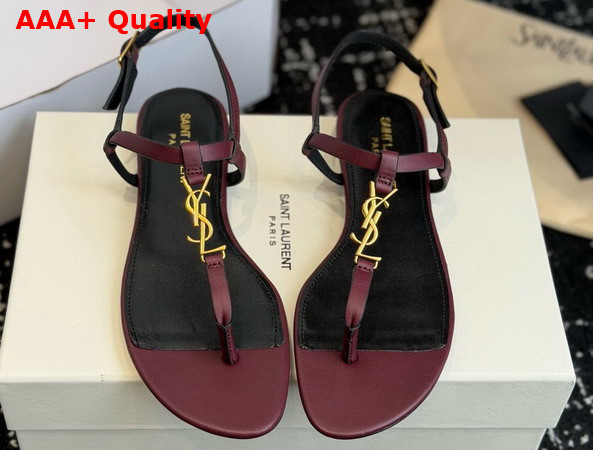 Saint Laurent Cassandra Sandals in Vintage Bordeaux Smooth Leather 659817 Replica