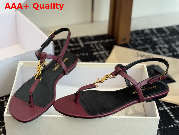 Saint Laurent Cassandra Sandals in Vintage Bordeaux Smooth Leather 659817 Replica