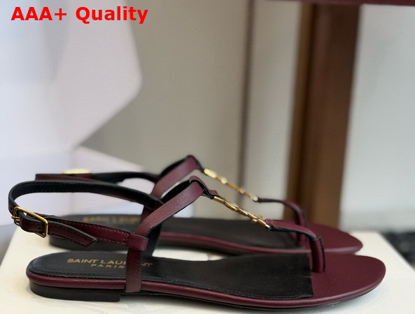 Saint Laurent Cassandra Sandals in Vintage Bordeaux Smooth Leather 659817 Replica