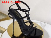 Saint Laurent Cassandra Sandals with Black Logo in Patent Leather Black Replica