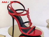 Saint Laurent Cassandra Sandals with Red Logo in Patent Leather Red Replica