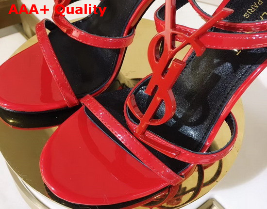 Saint Laurent Cassandra Sandals with Red Logo in Patent Leather Red Replica