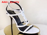 Saint Laurent Cassandra Sandals with White Logo in Smooth Leather White Replica