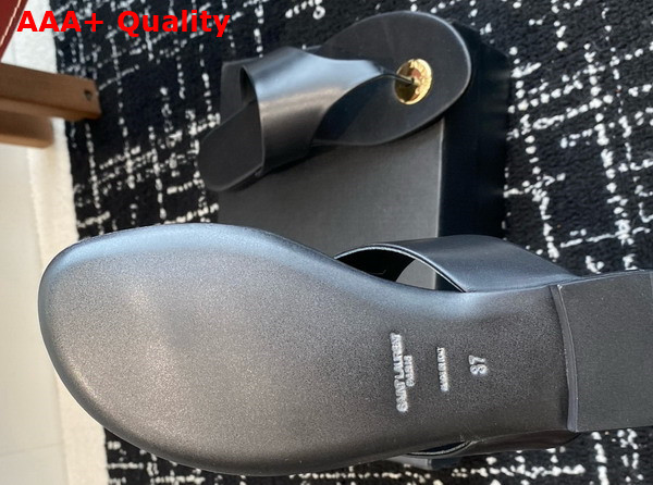 Saint Laurent Cassandra Slides in Black Smooth Leather Replica