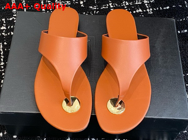 Saint Laurent Cassandra Slides in Brown Smooth Leather Replica