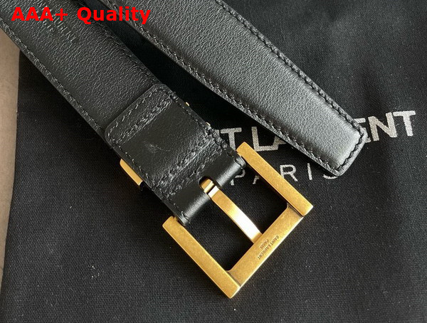 Saint Laurent Cassandre Belt with Square Buckle in Black Smooth Leather Replica