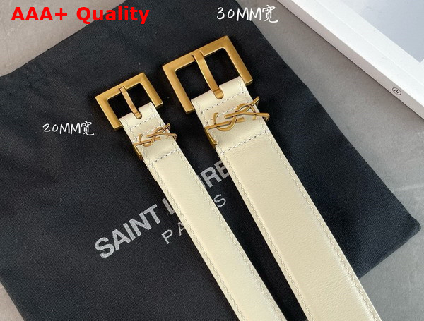 Saint Laurent Cassandre Belt with Square Buckle in Blanc Vintage Smooth Leather Replica