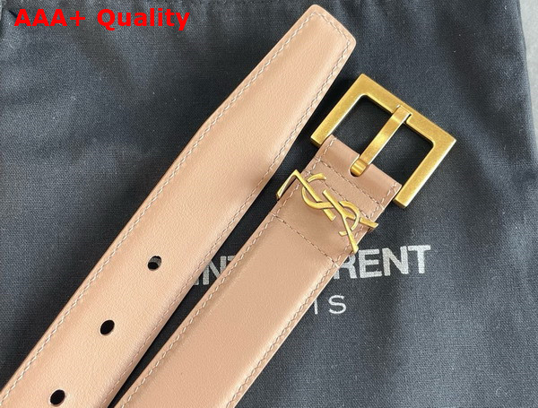 Saint Laurent Cassandre Belt with Square Buckle in Dark Beige Smooth Leather Replica