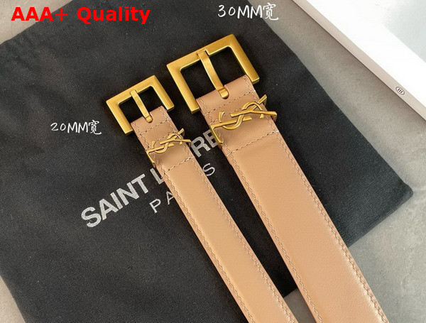 Saint Laurent Cassandre Belt with Square Buckle in Dark Beige Smooth Leather Replica