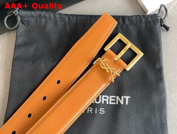 Saint Laurent Cassandre Belt with Square Buckle in Light Brown Smooth Leather Replica