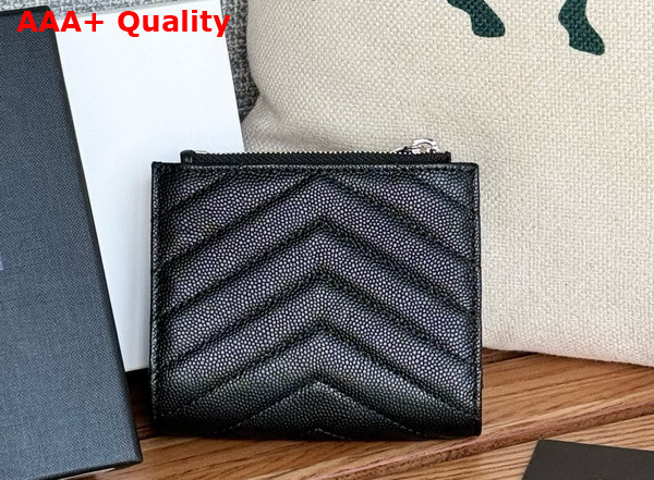 Saint Laurent Cassandre Matelasse Bi Fold Wallet in Black Grain de Poudre Leather Replica
