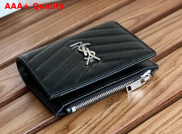Saint Laurent Cassandre Matelasse Bi Fold Wallet in Black Grain de Poudre Leather Replica
