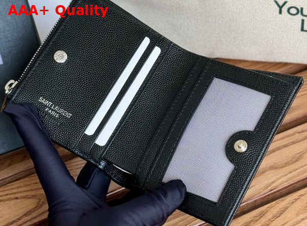 Saint Laurent Cassandre Matelasse Bi Fold Wallet in Black Grain de Poudre Leather Replica