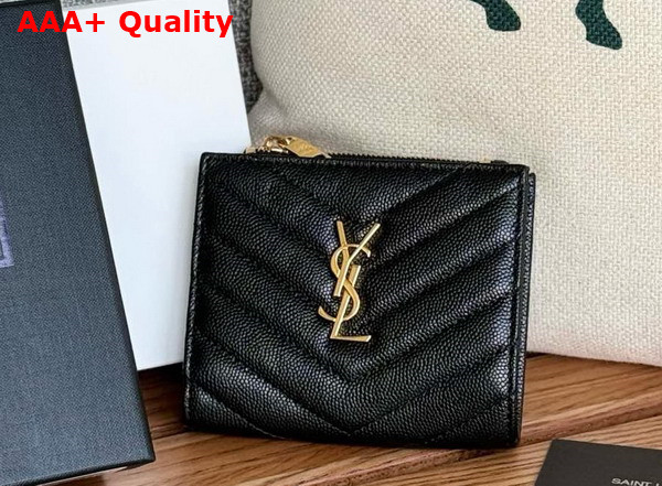 Saint Laurent Cassandre Matelasse Bi Fold Wallet in Black Grain de Poudre Leather Replica