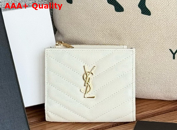 Saint Laurent Cassandre Matelasse Bi Fold Wallet in Blanc Vintage Grain de Poudre Leather Replica