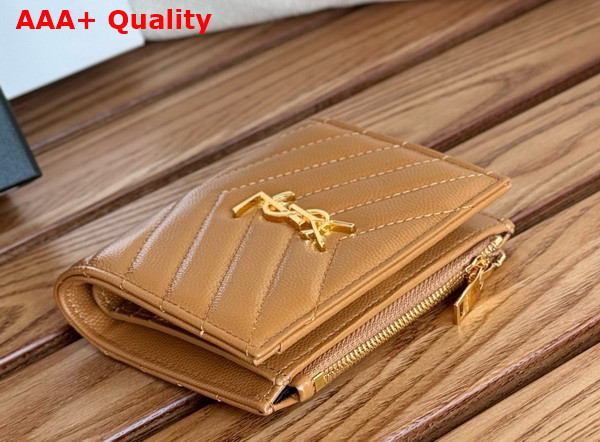 Saint Laurent Cassandre Matelasse Bi Fold Wallet in Brown Grain de Poudre Leather Replica