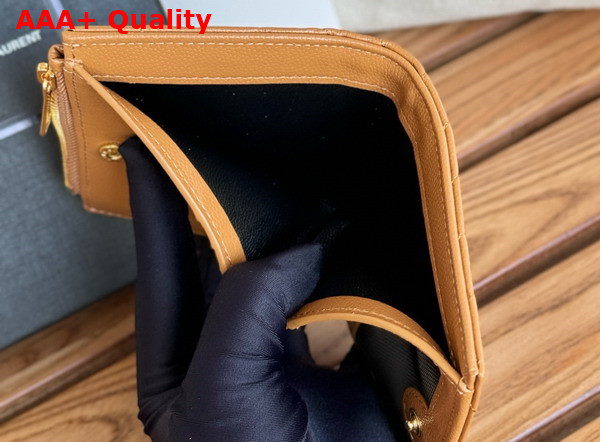 Saint Laurent Cassandre Matelasse Bi Fold Wallet in Brown Grain de Poudre Leather Replica