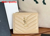 Saint Laurent Cassandre Matelasse Bi Fold Wallet in Dark Beige Grain de Poudre Leather Replica