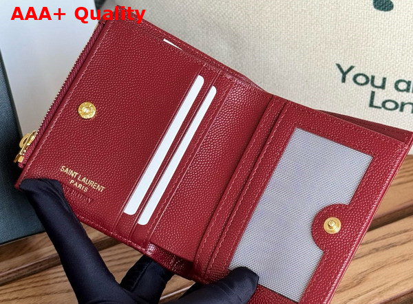 Saint Laurent Cassandre Matelasse Bi Fold Wallet in Dark Red Grain de Poudre Leather Replica