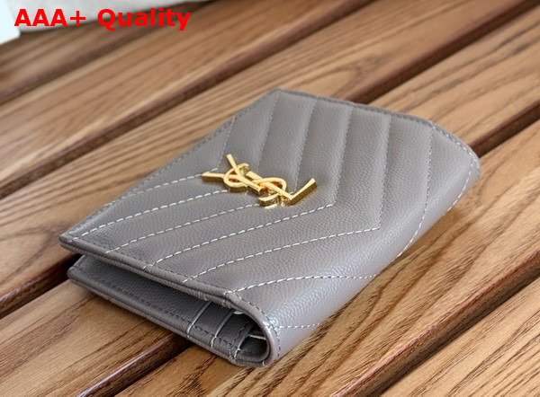 Saint Laurent Cassandre Matelasse Bi Fold Wallet in Fog Grain de Poudre Leather Replica