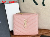 Saint Laurent Cassandre Matelasse Bi Fold Wallet in Pink Grain de Poudre Leather Replica