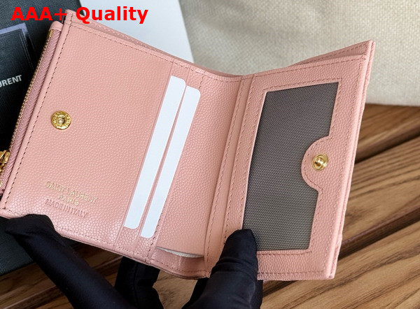 Saint Laurent Cassandre Matelasse Bi Fold Wallet in Pink Grain de Poudre Leather Replica