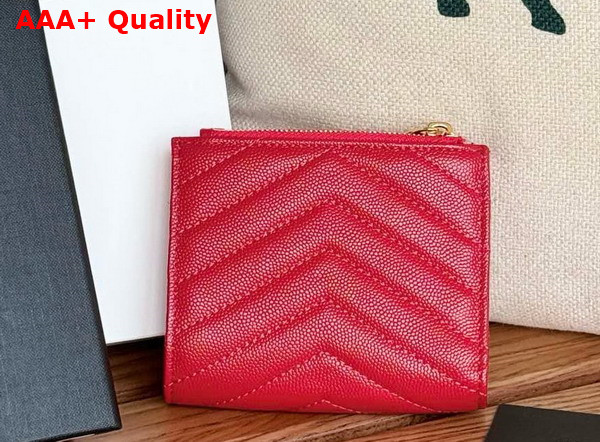 Saint Laurent Cassandre Matelasse Bi Fold Wallet in Red Grain de Poudre Leather Replica
