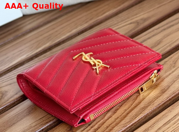 Saint Laurent Cassandre Matelasse Bi Fold Wallet in Red Grain de Poudre Leather Replica