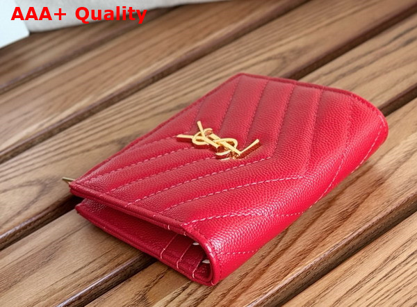 Saint Laurent Cassandre Matelasse Bi Fold Wallet in Red Grain de Poudre Leather Replica