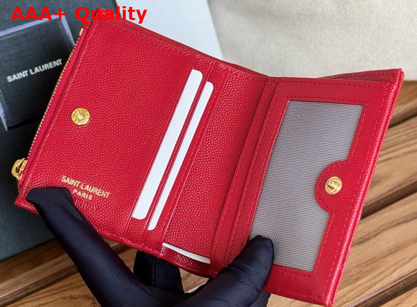 Saint Laurent Cassandre Matelasse Bi Fold Wallet in Red Grain de Poudre Leather Replica