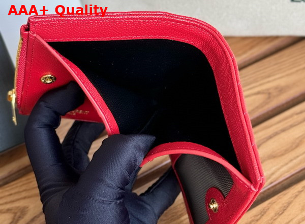 Saint Laurent Cassandre Matelasse Bi Fold Wallet in Red Grain de Poudre Leather Replica
