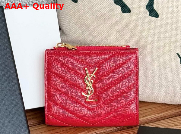 Saint Laurent Cassandre Matelasse Bi Fold Wallet in Red Grain de Poudre Leather Replica