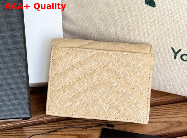 Saint Laurent Cassandre Matelasse Flap Card Case in Beige Grain de Poudre Leather Replica