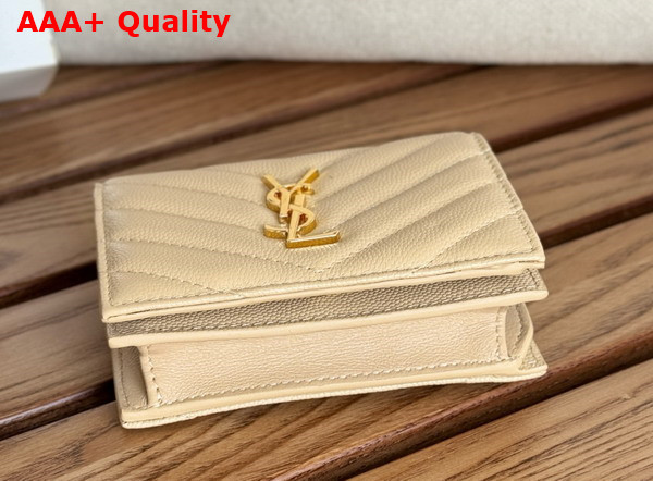 Saint Laurent Cassandre Matelasse Flap Card Case in Beige Grain de Poudre Leather Replica