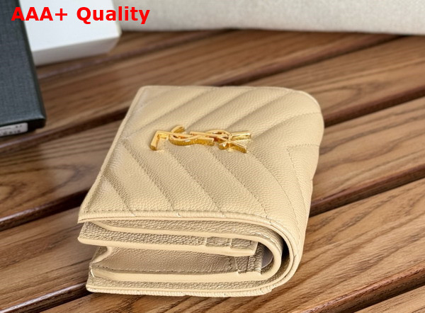 Saint Laurent Cassandre Matelasse Flap Card Case in Beige Grain de Poudre Leather Replica