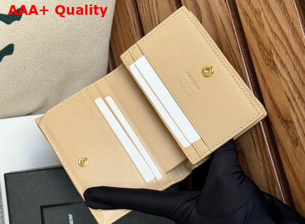 Saint Laurent Cassandre Matelasse Flap Card Case in Beige Grain de Poudre Leather Replica