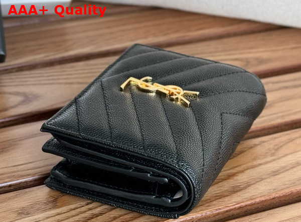 Saint Laurent Cassandre Matelasse Flap Card Case in Black Grain de Poudre Leather Replica