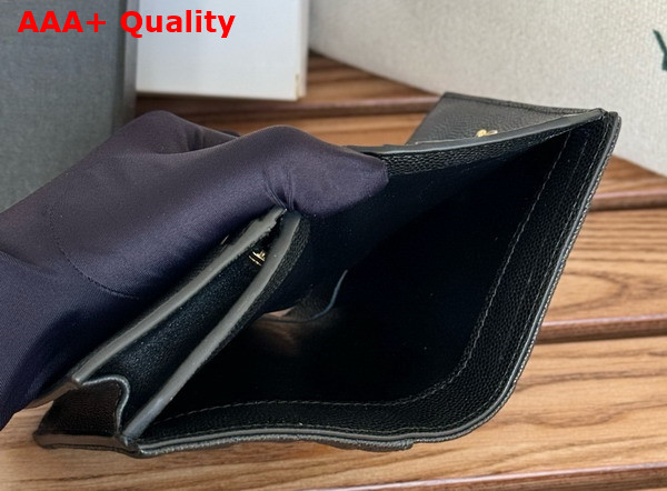 Saint Laurent Cassandre Matelasse Flap Card Case in Black Grain de Poudre Leather Replica