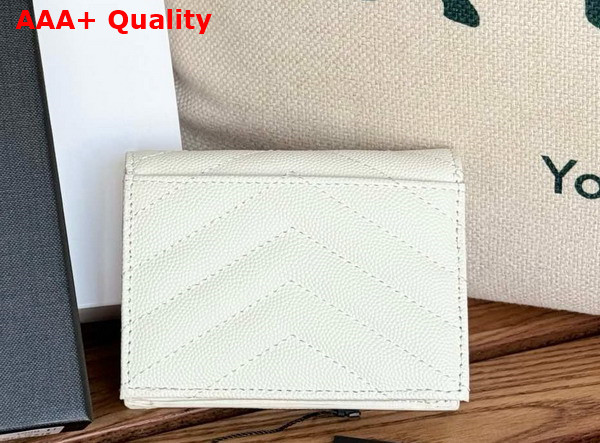 Saint Laurent Cassandre Matelasse Flap Card Case in Blanc Vintage Grain de Poudre Leather Replica