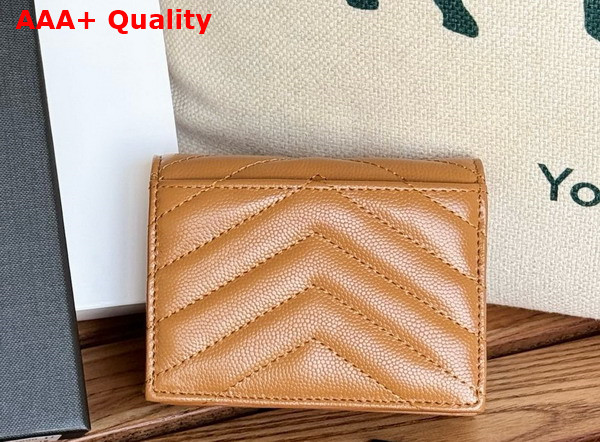 Saint Laurent Cassandre Matelasse Flap Card Case in Brown Grain de Poudre Leather Replica