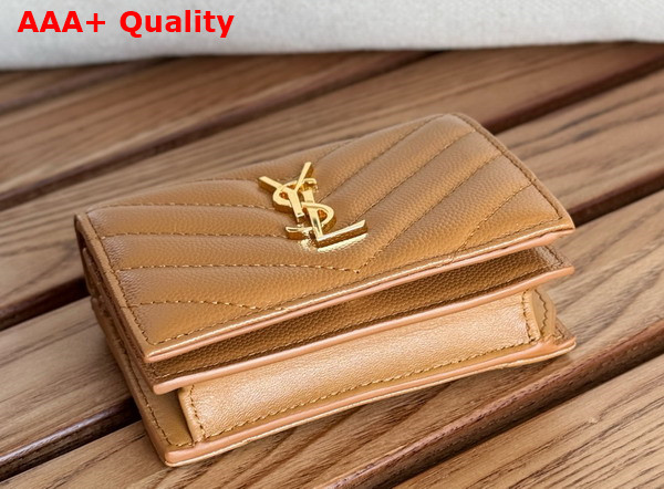 Saint Laurent Cassandre Matelasse Flap Card Case in Brown Grain de Poudre Leather Replica