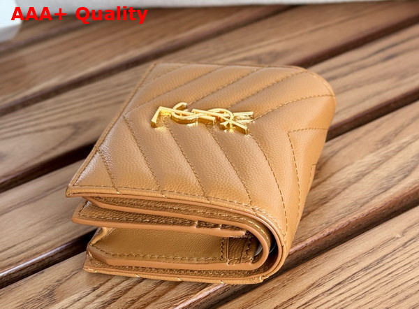 Saint Laurent Cassandre Matelasse Flap Card Case in Brown Grain de Poudre Leather Replica