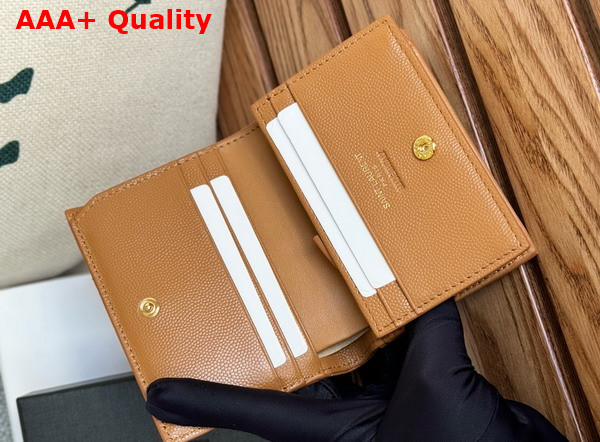 Saint Laurent Cassandre Matelasse Flap Card Case in Brown Grain de Poudre Leather Replica