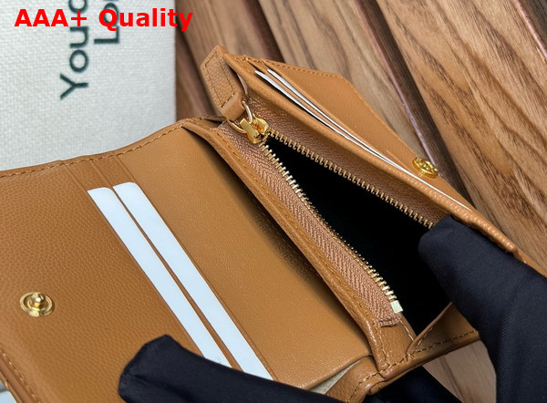 Saint Laurent Cassandre Matelasse Flap Card Case in Brown Grain de Poudre Leather Replica