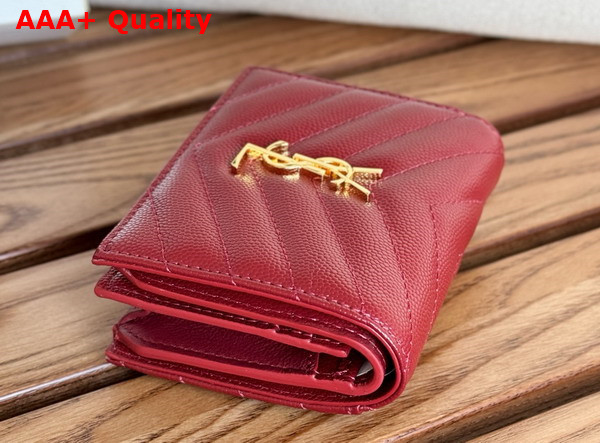 Saint Laurent Cassandre Matelasse Flap Card Case in Dark Red Grain de Poudre Leather Replica